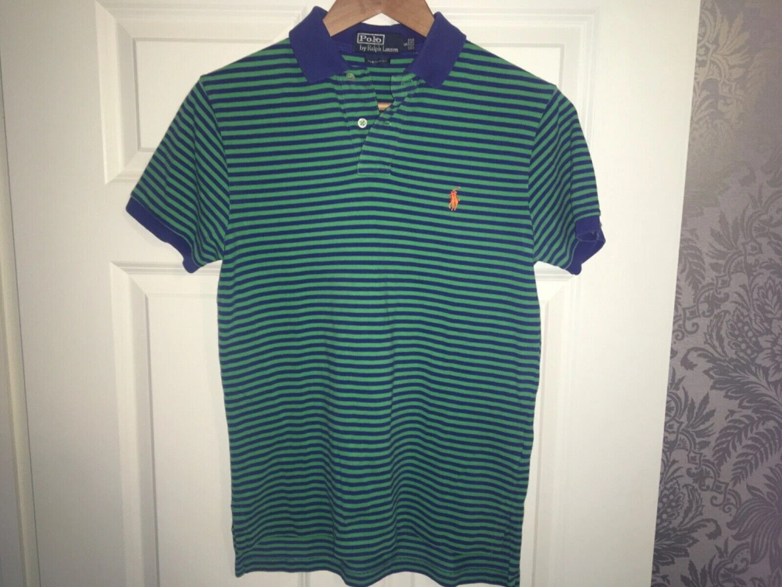 POLO RALPH LAUREN GREEN & BLUE SHORT SLEEVE POLO SHIRT CUSTOM FIT SIZE S