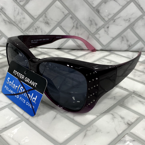NWT Foster Grant Solar Shield Fits Over Sunglasses FO-008 BRY SMK DIM Purple