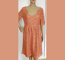 ZARA Basic Salmon Floral Lace Lined Knee Length Short Sleeve Smock Dress Size L