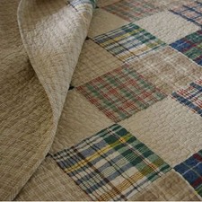 BEAUTIFUL REVERSIBLE COZY GREEN YELLOW RED TAN BEIGE BLUE PLAID COTTON QUILT SET