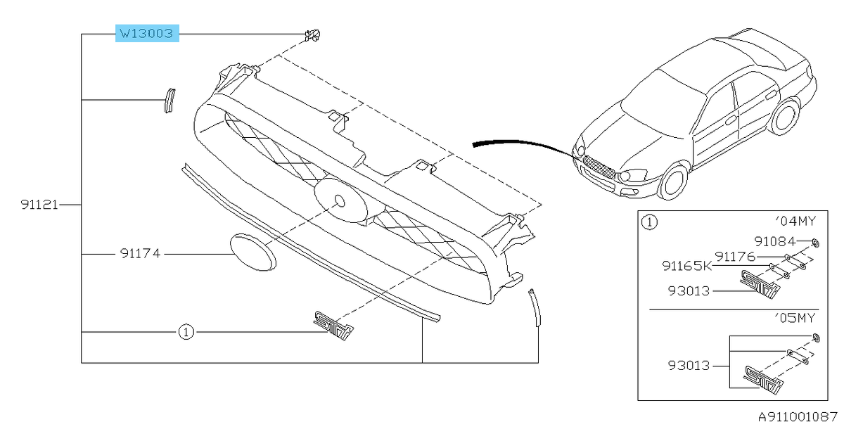 JUN様 SUBARU IMPREZA WRX GDA 02-05 Genuine Front Grille Clip x4 Set