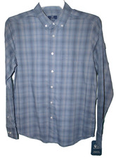 George Blue Check Plaid Poplin LS Collared Button Up Dress Shirt Size S NWT