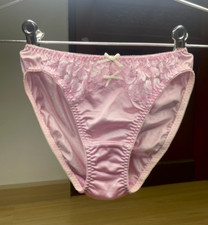 Vtg Baby Pink Slippery Nylon Panty Bikini Sz.5 Sheer Lace Hi Cut Sissy Briefs