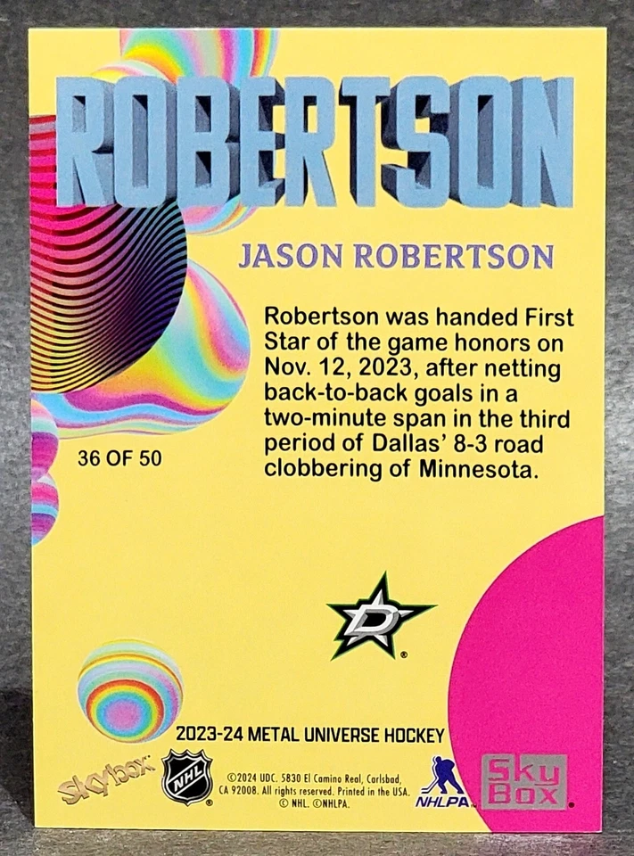 2023-24 SkyBox Metal Universe Z-Force #36 OF 50 Jason Robertson - Image 2 of 2