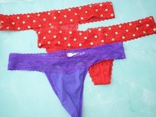 3 Victoria's Secret VTG 2016 PINK Cotton Lace Thong Panties Lot LARGE