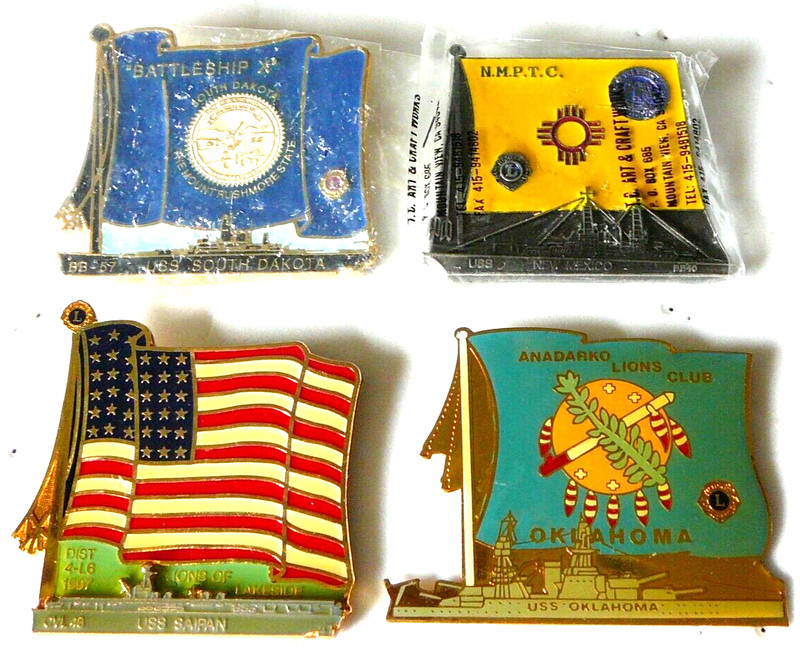 Lions Club Pins - 4 BATTLESHIPS....LARGE, HEAVY PINS