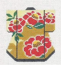 Oriental Red Blossoms Petite Japanese Kimono handpainted Needlepoint Canvas LEE