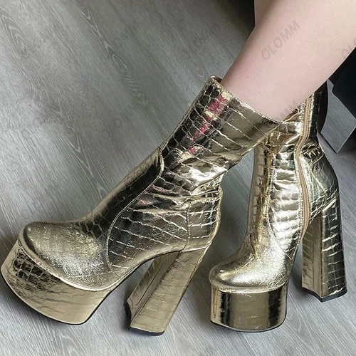 Женщин платформе ботильоны стороны молнии блок каблук круглый носок клуб туфли США 5-10,5 - Изображение 4 из 4