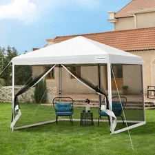 10x10ft Easy Pop-Up Canopy, Outdoor Screen Tent with Mosquito Netting, 2 Zipper