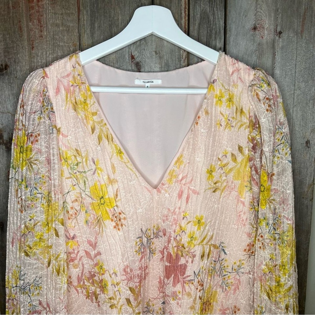 Tularosa Evelyn Dress in Light Rose Floral Print Bell Sleeve Lace Mini Small View 4