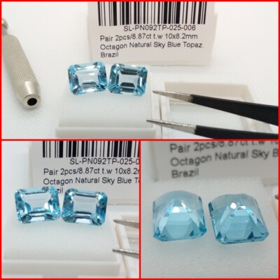 Pareja de Topacios Octogonal Azul Cielo 8.87 Cts.