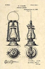 Official 1887 Hurricane Lamp US Patent Art Print - Antique Lantern Original 224
