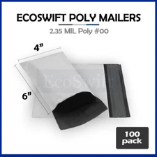 100 4 x 5 ECOSWIFT WHITE POLY MAILERS SHIPPING ENVELOPES SELF SEAL BAGS 2.35MIL