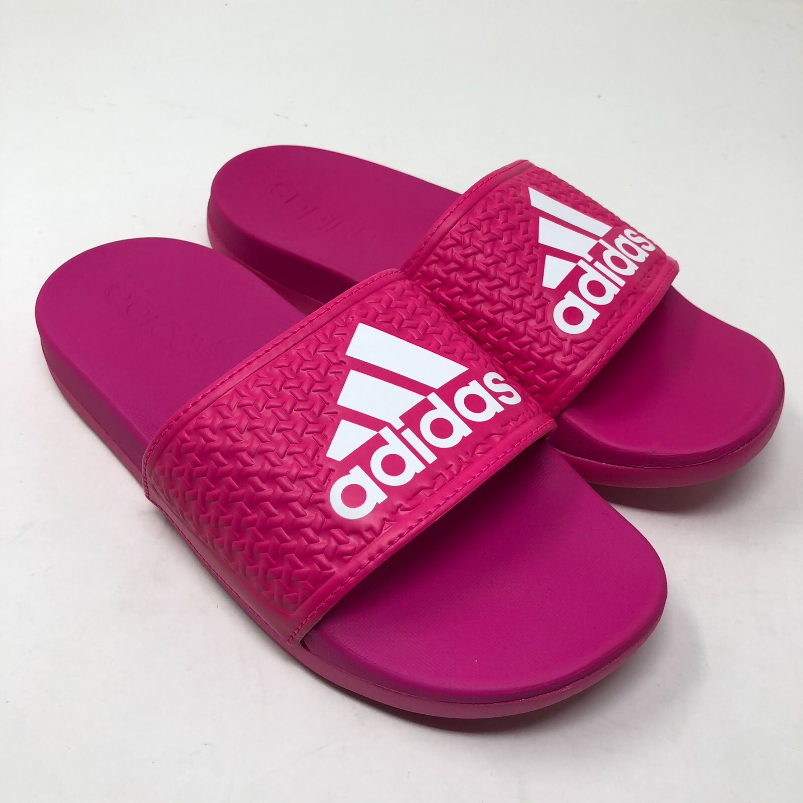 Adidas Adilette Comfort Slides Big Girls 1 Youth Vivid Pink White Slip On Shoe Adidas Adilette Comfort Slides Big Girls 1 Youth Vivid Pink White Slip On Shoe