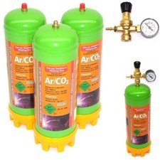 3x Einweg Schutzgasflasche 2.2L CO2 Argon Mischgas 51601 +Gasdruckminderer 51611
