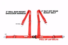OFF ROAD BUGGY BELT ROLL BAR MOUNT SEAT BELT 4 POINT 2" RACING HARNESS FLAME RED