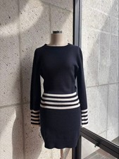 CHANEL Cashmere Knit Dress Navy White P55370K07271 Size 38 Authentic SR2193