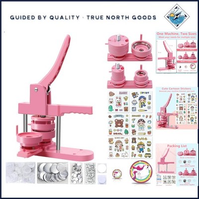 Durable Pink Badge Maker Machine with High-Strength Plastic and Cute Stickers