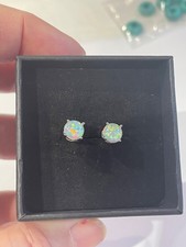 White Fire Opal 6mm  Silver Opal Earring Studs BNIB