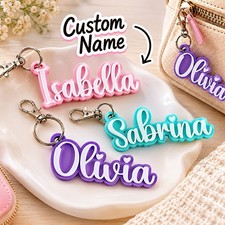 2pc Custom Personalized Text Name Keychain Acrylic Script Nameplate Tag Pendant  