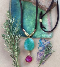  1200 Amazonite Vermeil Sundance Charm Necklace leather cord artisan jewelry