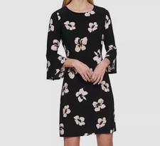 Tommy Hilfiger Womens Black Printed Jersey Bell-Sleeve A-line Dress Size 2