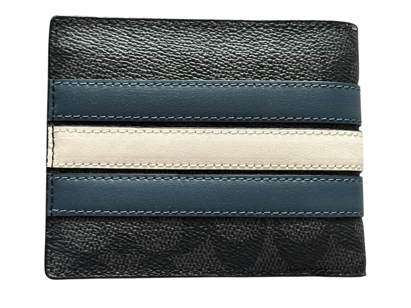 Coach Slim Billfold Men Wallet Signature Canvas with varsity stripe - Genuine