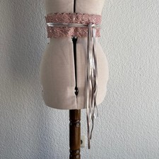 ღ Obi traditionell japanisch Wickel-Gürtel altrosa Silber-Farbe verziert Spitze