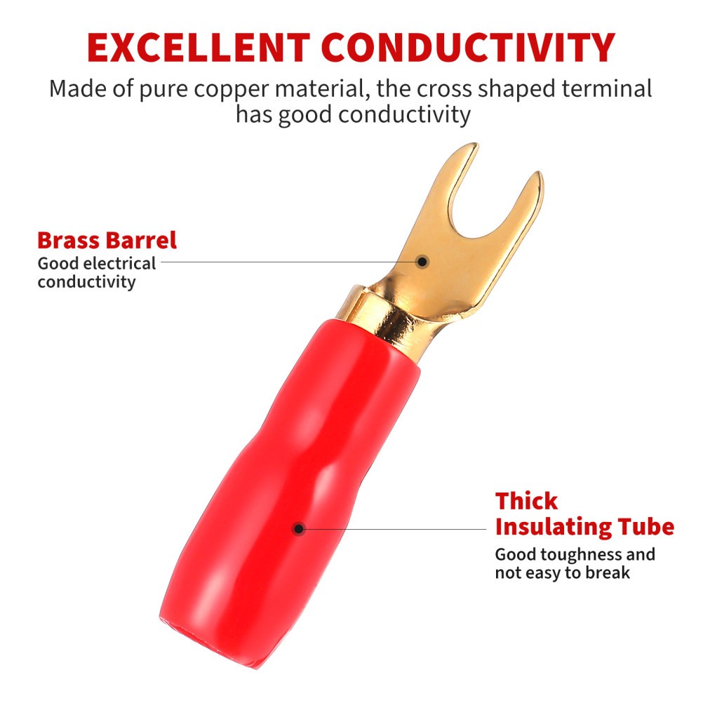  WAKAUTO 10 Pairs 8GA Copper Gold Plated Spade Terminal Fork Adapters Speaker