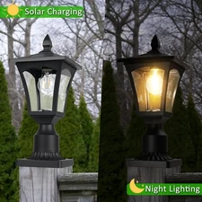 Solar Post Lights, Dusk to Dawn Solar Lamp Post Light with Pier Mount Base
