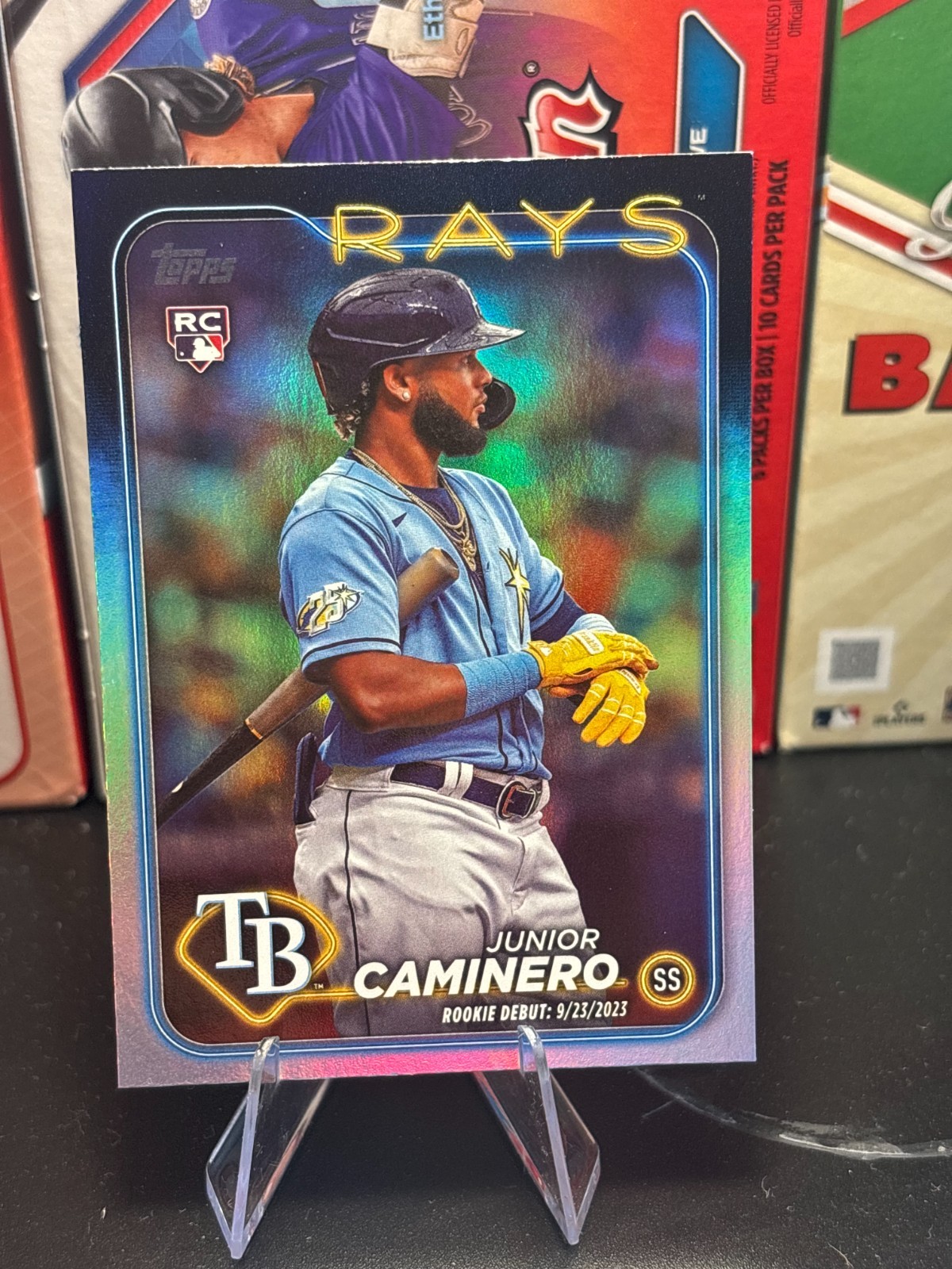 2024 Topps Update Series Junior Caminero Rainbow Foil Rookie Debut RC #S223 Rays