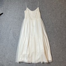 Adrianna Papell Womens Bead Tulle Tea Length Sleeveless Dress Ivory Size 6