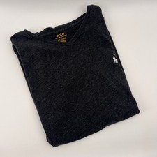 Polo Ralph Lauren Men's V-Neck T-Shirt Dark Gray Heathered Logo Size L G