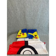 Pokemon Pikachu Sheet Set 5 Piece Full or Twin Flat Fitted Pokeball Pillowcases