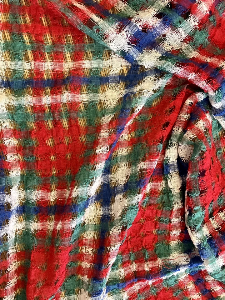 TELA TRANSPARENTE ligera a cuadros, patrón a cuadros en rojo blanco azul verde, tejida Foto 4 de 4