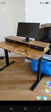 Height Adjustable Standing Desk 120x60cm Rustic Brown Top Black Frame Shelf
