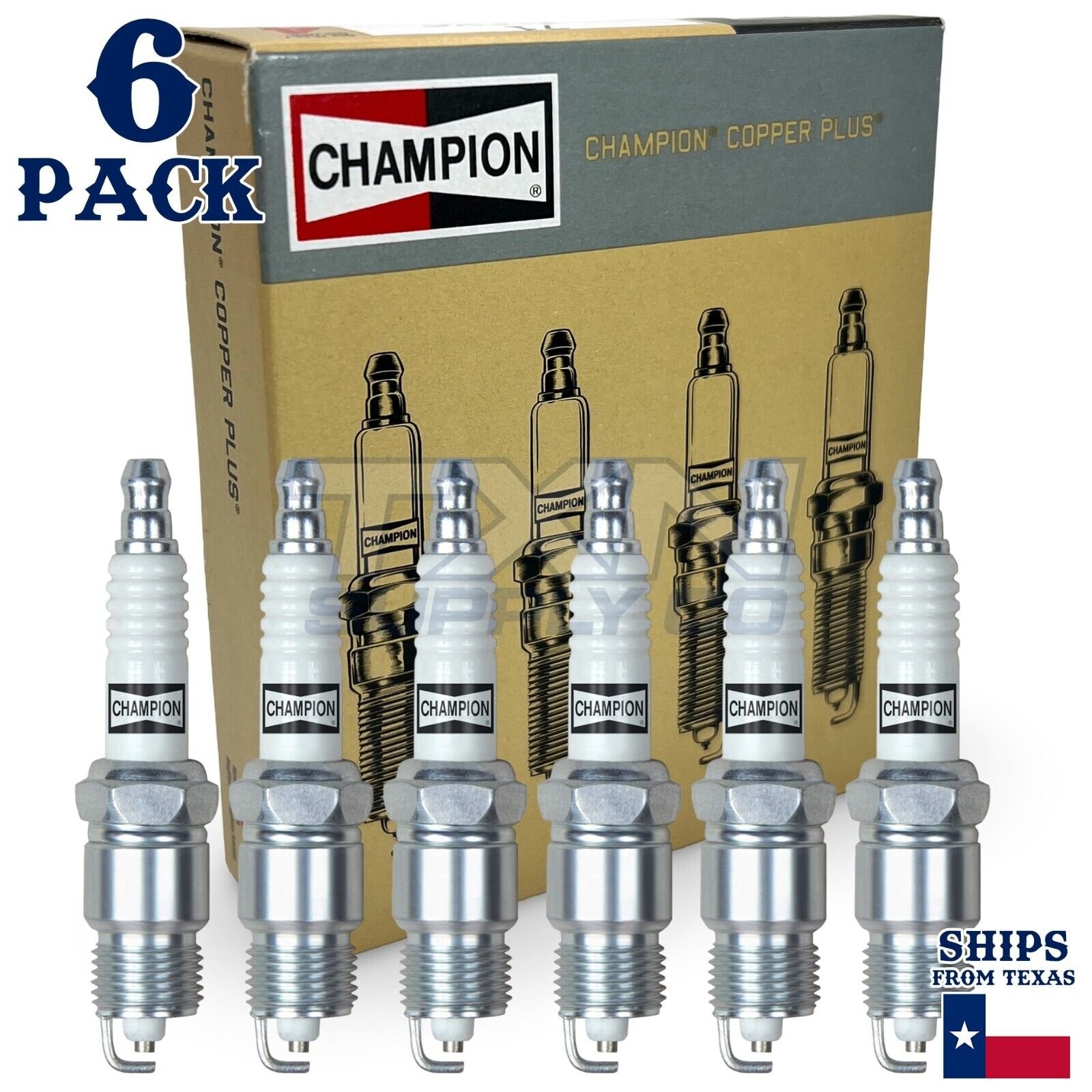 6 Pack Champion Copper Plus Spark Plugs for 1977-1985 Dodge D100 3.7L L6