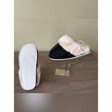 Fuzzy Faux Fur House Slippers Black Blush Pink Women s Size 7-8 NWOT