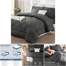 King Size Dark Grey Velvet Comforter Set - 7 Pieces All Seasons
