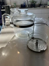 PYREX Flameware Glass 4 Cup Coffee Percolator with NO STEM Vintage Coffee Pot