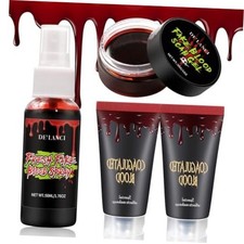 Halloween Fake Blood Makeup Kit Essentials-4pcs, SFX Washable Realistic Fake