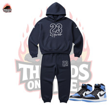 Men's 23 Legend Navy Blue White Hoodie Jogger Sweatsuit Matches Air Jordan 1 UNC