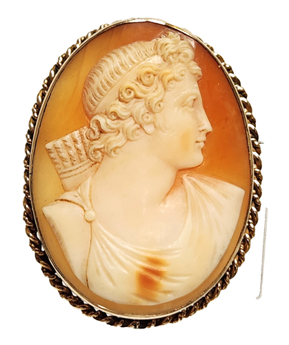 Antique Victorian Carved Cameo Greek God Apollo GF Pendant / Brooch 1.75" x 1.25 - Picture 9 of 9