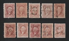 Scott # R27c, Used, 5¢ Inland Exchange, Better Manuscript Cancels, 10 Different