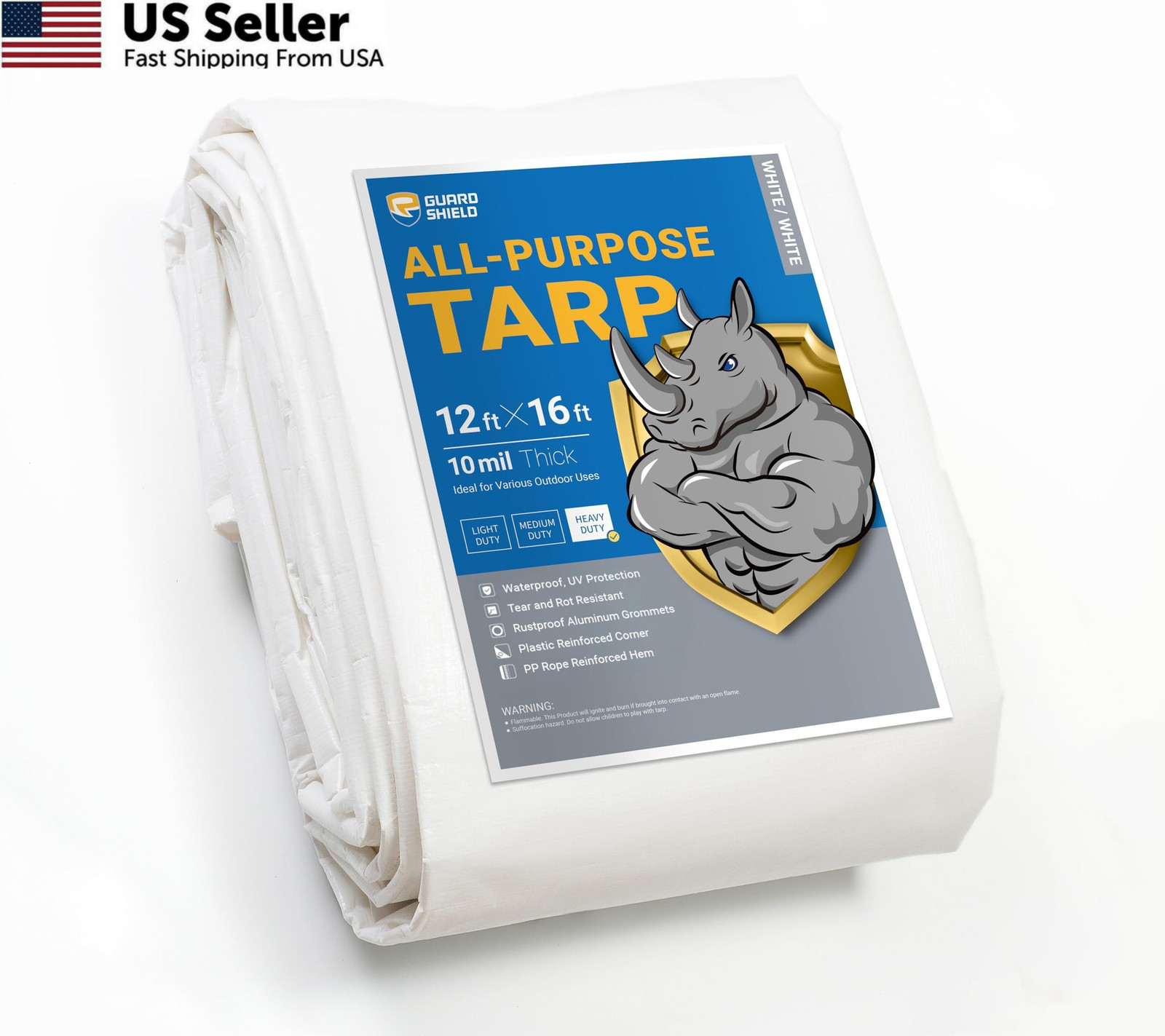 GUARD SHIELD Heavy Duty Tarp 12x16 Feet White Multi Purpose 12x16,