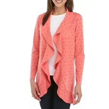 New Cupio Peach Solid Ruffle Scuba Floral Eyelet Open Front Blazer Jacket Large