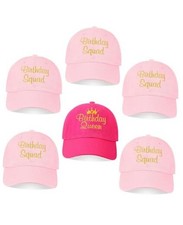6 Pcs Birthday Squad Hats Cap for Women Men, Birthday Queen Squad Party Pink