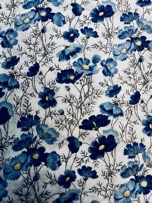 VTG Subtle Charm Shades of Blue Poppies on White by RJR Fabrics  BTFQ