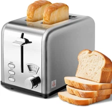 YSSOA 2 Slice Stainless Steel Toaster with Extra Wide Slot & Removable Crumb Tra