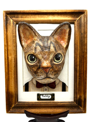 Niffbran Papier Mache 3-D Kitten Tabby Cat Framed Wall Art Plaque Artisan Made